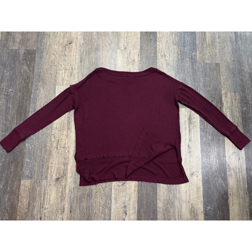 We The Free Free People Burgundy Waffle Knit Thermal Top XS Maroon Long Sleeve - Picture 5 of 5